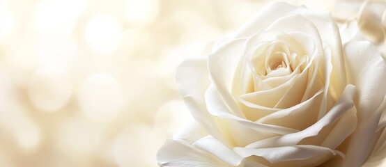 Beautiful white rose with smooth petals and bokeh lights behind.