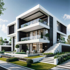 Fototapeta premium Modern Villa in White and Black Accents