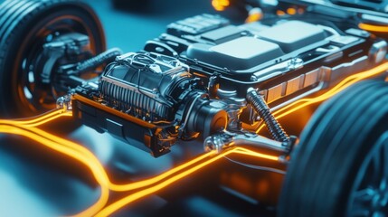 Fototapeta premium Electric Car Engine Close-Up