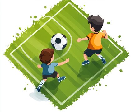 kids playing soccer on green field clip art preview