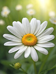 Obraz premium White Daisy with a Golden Center Against Soft Green Bokeh