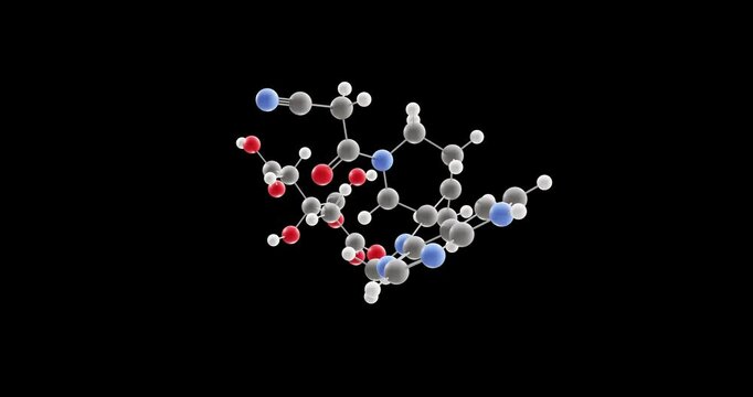 Tofacitinib Citrate molecule, rotating 3D model of citrate salt, looped video on a black background