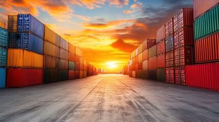 Fototapeta premium Shipping Containers at Sunset