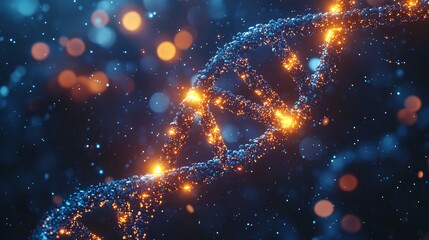Glowing DNA Helix with Bokeh Background - Abstract Representation of Genetic Science and Biotechnology