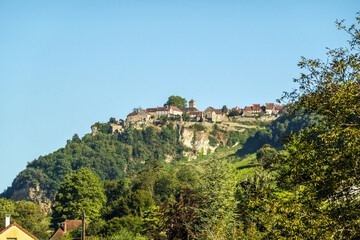 The village of Chateau Chalon and its vineyards, in the French Jura, known for its local wines made of savagnin grapes 