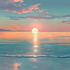 Beautiful Blue Skies with Nature, Bright Moon ,Cloud ,Beach scenery, Tree, night -Anime concept Background