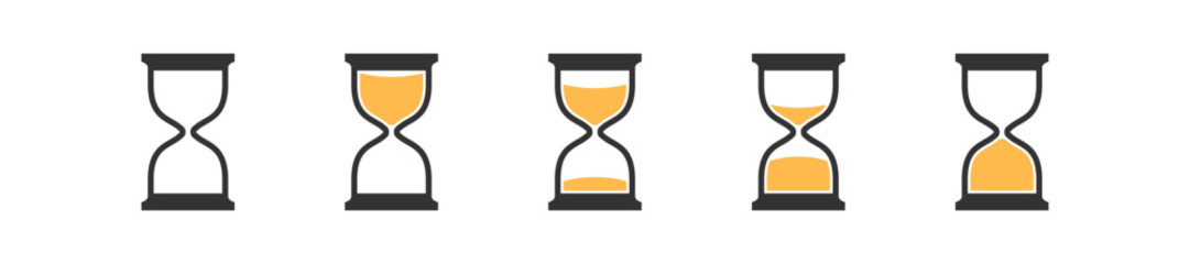 Hourglass icon set. Sand watch and sandglass, timer and watch symbol. Vector isolated