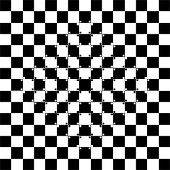 Fototapeta premium Bulging chess board. Vector graphic optical illusion. The grid is completely square and parallel but it appears to have a bulge in the middle