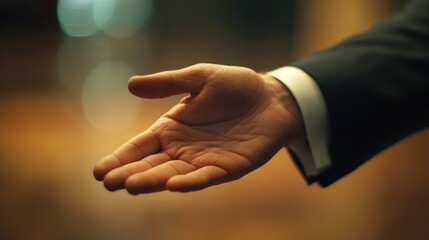 Close up of a man s hand extending for a handshake
