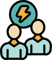 Two businessmen are having a creative moment together, symbolized by a light bulb