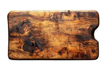 Old wooden cutting board on white or transparent background.