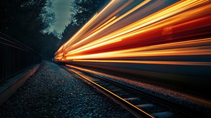 Blurred Lights of a Train Speeding Through the Night