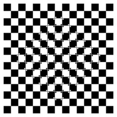 Fototapeta premium Bulging chess board. Transparent PNG of Vector graphic optical illusion. The grid is completely square and parallel but it appears to have a bulge in the middle