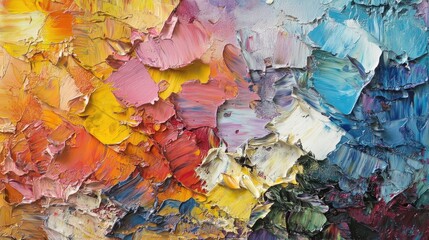 Naklejka premium Abstract oil painting featuring a multicolored textured design showcasing intricate details and palette knife techniques