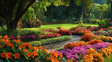Obraz premium Vibrant floral display in a serene garden setting