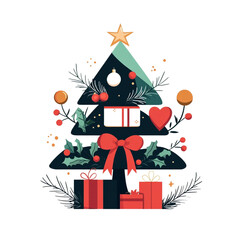 christmas card with house and tree