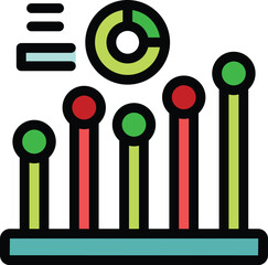 This colorful vector illustration features a data driven chart representing market analysis results