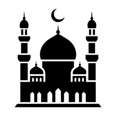 Elegant Islamic Mosque Silhouette with Crescent Moon and Star for Logo Design