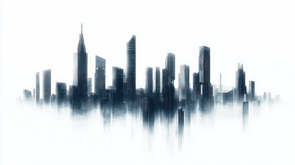 Fototapeta premium Isolated city skyline, futuristic buildings on a white backdrop, minimalistic style