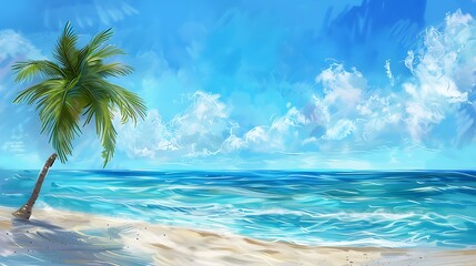 Fototapeta premium Beautiful Blue Skies with Nature, Bright Moon ,Cloud ,Beach scenery, Tree, night -Anime concept Background