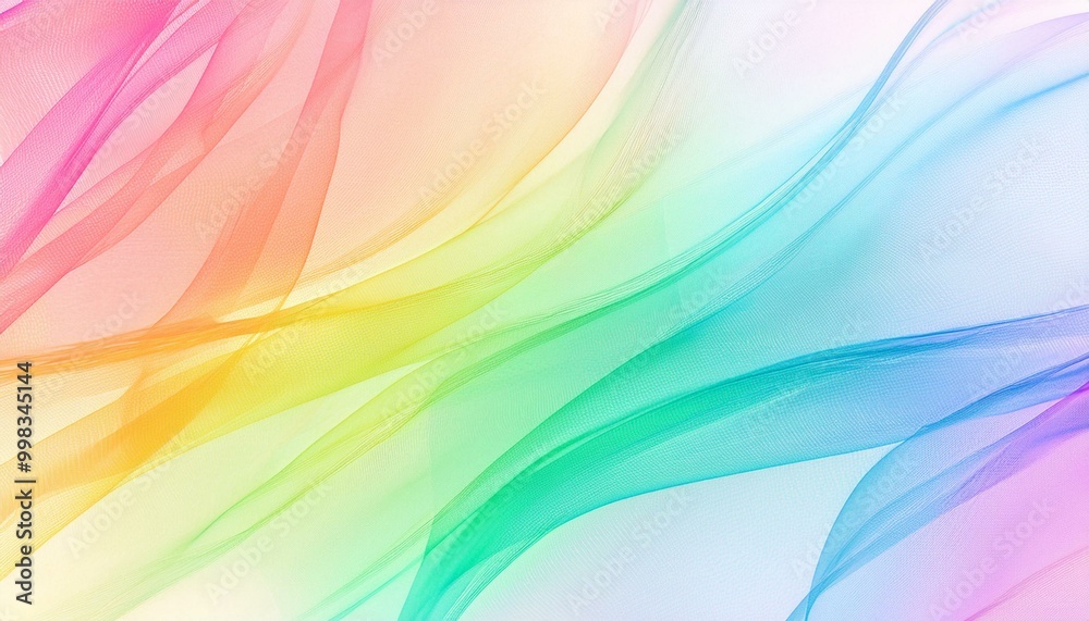 Poster Abstract Colorful Smoke Waves in Gradient Spectrum. Abstract waves of colorful smoke on a white background, creative design concept. Abstract colorful smoke wave on white background.
