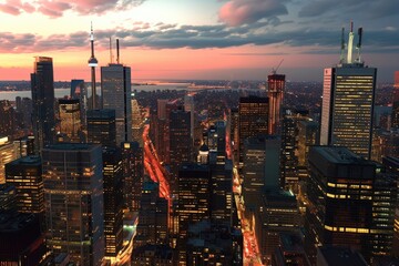 Naklejka premium Majestic City Skyline at Dusk