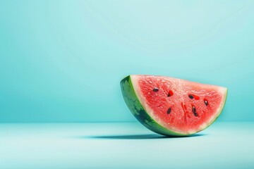 Melting watermelon slice on blue background with space for text. Creative summer composition.