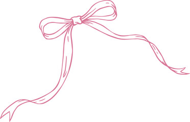 hand drawn outline red ribbon with bow