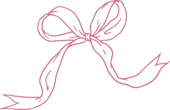 hand drawn outline red ribbon with bow