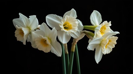 Fototapeta premium Elegant white daffodils arranged against a black background in a stunning floral display during springtime