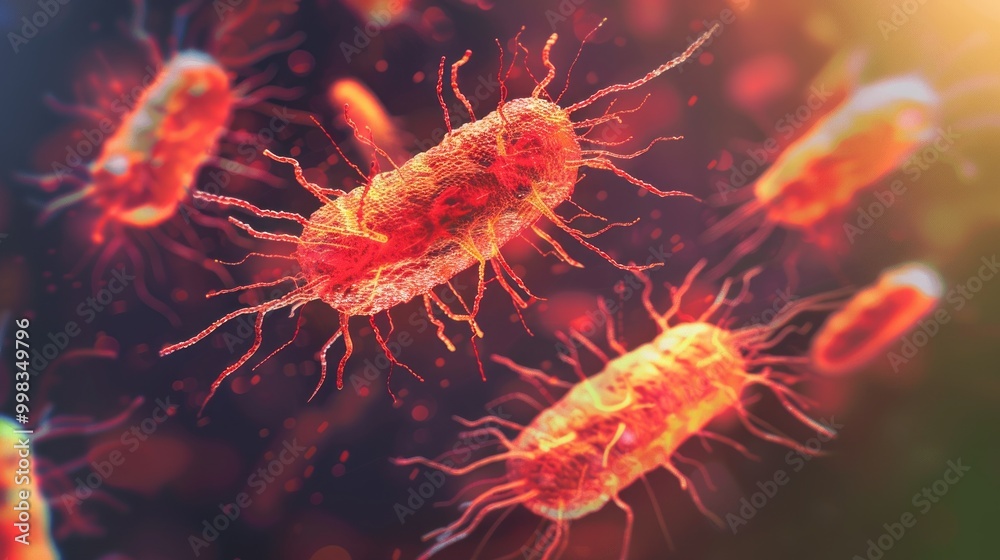 Poster a close up of a red and orange bacterium