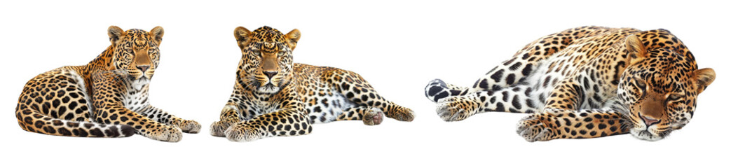 Obraz premium Group of Leopards in Relaxed Poses Isolated on Transparent Background