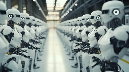 Fototapeta premium Revolutionizing Production: The Rise of Autonomous Robots in Futuristic Smart Factories for Unmatched Efficiency and Quality Control