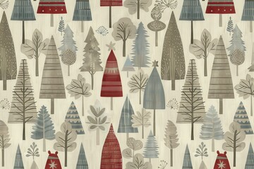 A pattern of trees with some red ones