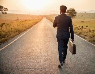 businessman walk on road and start to success