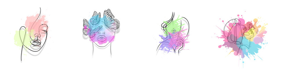 set of colorful head painting, colorful sketches 