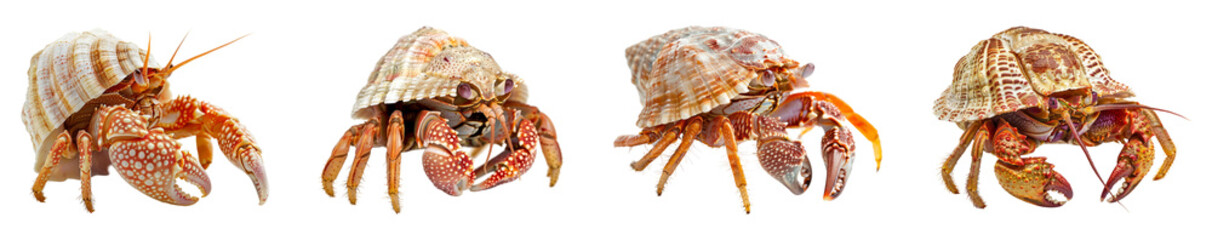Collection of Hermit Crabs Isolated on Transparent Background