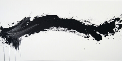 Textured strokes of black paint with drips, splashes and spots isolated on white background