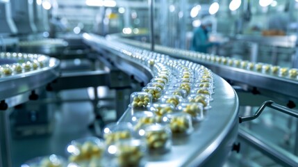 A conveyor belt with many small plastic containers on it