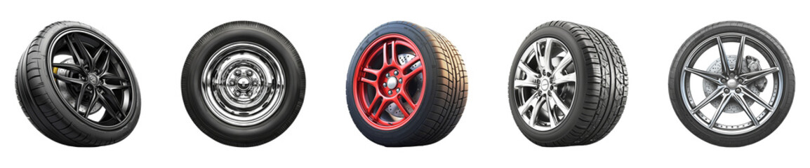 Obraz premium Dynamic Collection of Custom Car Tires Isolated on Transparent Background