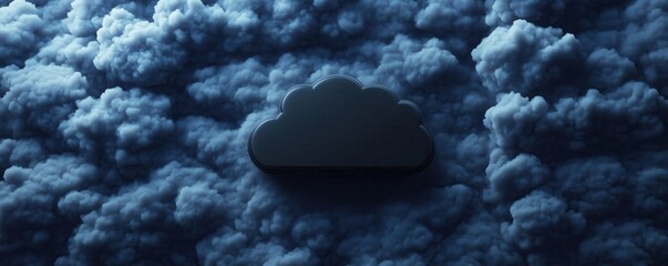 Black cloud icon surrounded by blue clouds, symbolizing cloud technology, security, and data storage.