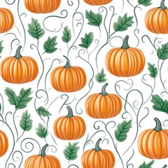 Beautiful pumpkin pattern with green vines for autumn decoration