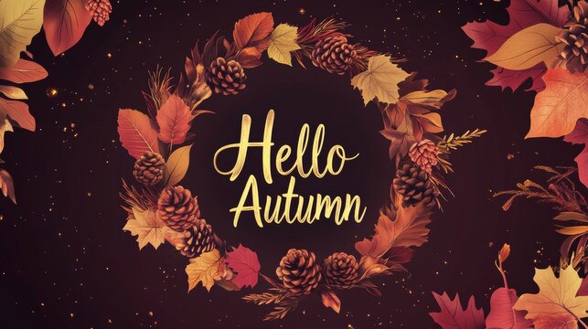 Elegant autumn banner with golden wreath and cursive text