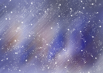 Dark winter night background with snowflakes. Northern lights, blue-violet gradient. Snowstorm texture, snowfall for design, festive background