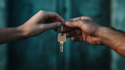 A close-up of two hands exchanging a key, symbolizing trust, partnership, and new beginnings in relationships or transactions.