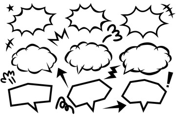 モノクロのふきだしと飾りのバリエーションセット
