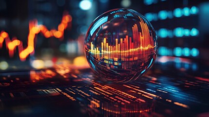 Conceptual image of predicting investment success through a crystal ball of market trends