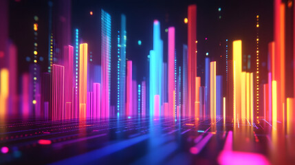 Vibrant glowing data graph on sleek dark backdrop, inspired by futuristic aesthetics of Tron, showcasing dynamic visual energy and innovation