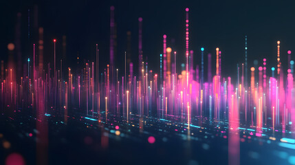 Colorful Glowing Data Graph in Tron Style, Vibrant vector representation on a sleek dark backdrop, Futuristic digital visualization