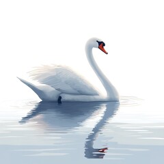 Fototapeta premium A white swan is swimming in a body of water